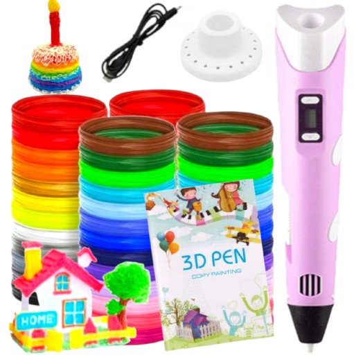DŁUGOPIS 3D DRUKARKA 3D PEN RÓŻOWY + WKŁADY 210M + SZABLONY ZESTAW XL