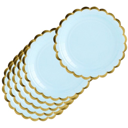 TALERZYKI jednorazowe NIEBIESKIE ZŁOTE pastelowe RETRO 6 szt