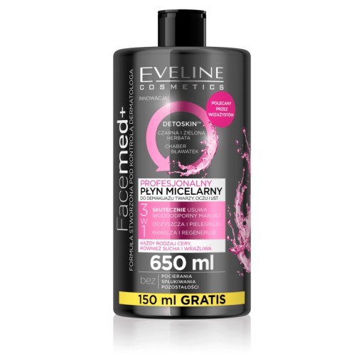 Eveline Cosmetics 3w1 profesjonalny płyn micelarny do każdego cery 650 ml