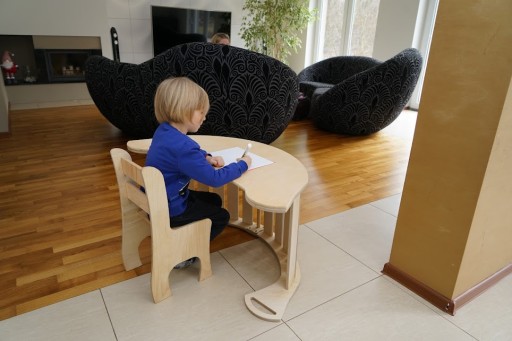 Bujak Montessori Drewniany Duży XL Składany Biurko Stół Krzesło Lakierowany