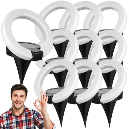 10x Lampka Solarna LED RING Tarasowa Wbijana Gruntowa Czujnik Zmierzchu