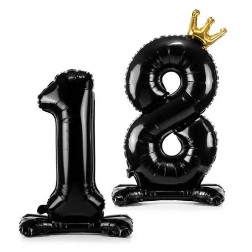 Balony 18 Urodziny Czarne stojące 84cm Foliowe Duże Dekoracje Osiemnastka