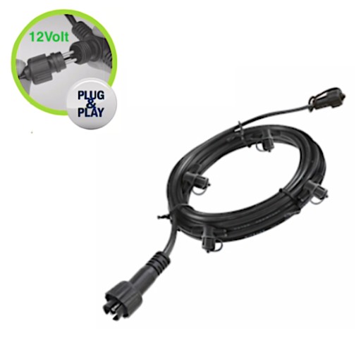 Przedłużacz dł. 10 mb. z 4 wodoszczelnymi gniazdami pod lampy 12 Volt