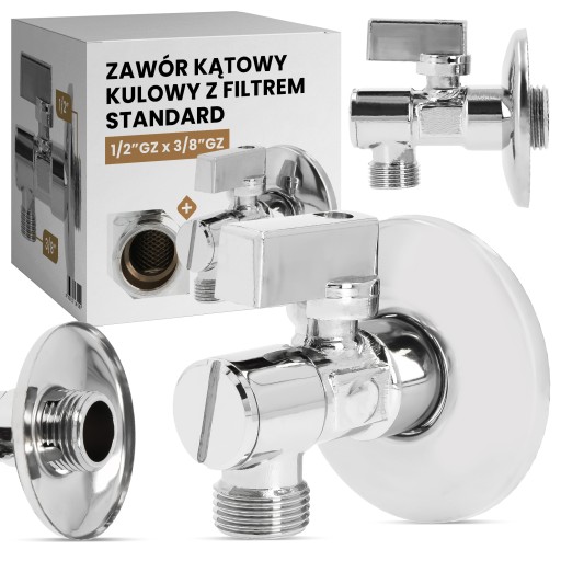 Zawór Kulowy KĄTOWY 1/2x3/8 GZ Filtrem Odcinający PRALKI ZMYWARKI BATERII