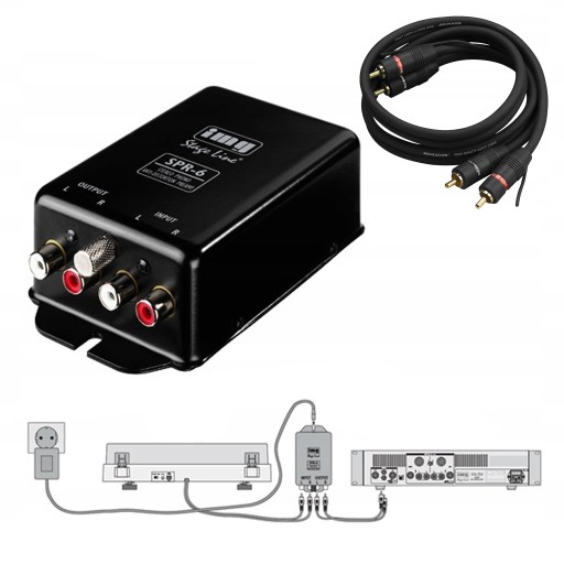 PRZEDWZMACNIACZ GRAMOFONOWY MONACOR SPR-6 RIAA + KABEL RCA AC-080/SW 0,8m