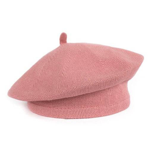Beret Damski Dzianinowy RÓŻOWY Bawełniany z Antenką Młodzieżowy