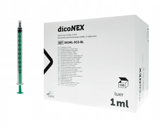 STRZYKAWKI 3 CZĘŚCIOWE LUER 1ml 100szt DicoNEX