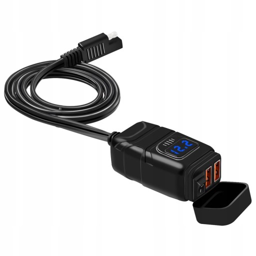 2xUSB QC3.0 zasilacz motocyklowy woltomierz