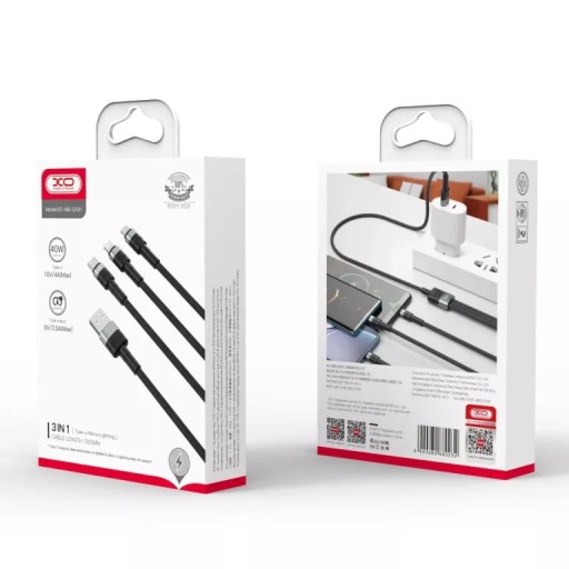 Zestaw kabli USB - USB typ C / microUSB / Lightning XO