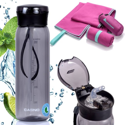 Butelka na Wodę Trening BPA Free Tritan 600ml CASNO + Ręcznik Szybkoschnący