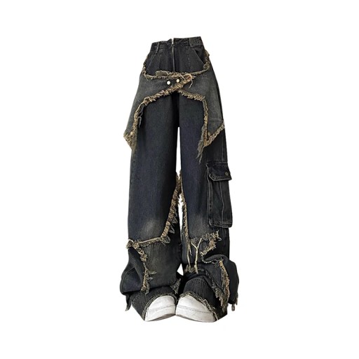 Women Vintage High Waist Star Cargo Jeans Baggy Ov