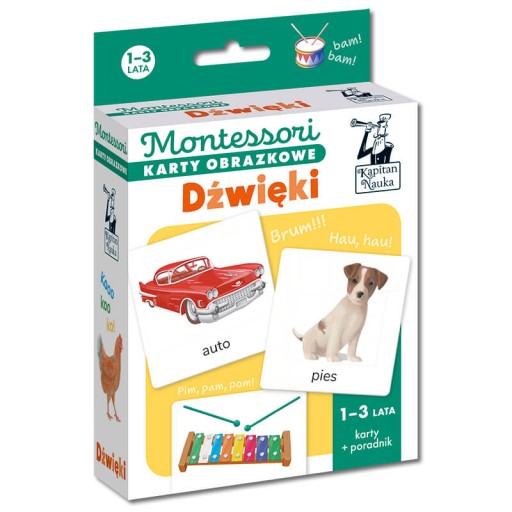 MONTESSORI. KARTY OBRAZKOWE DŹWIĘKI DLA DZIECI 1-3 LATA KAPITAN NAUKA