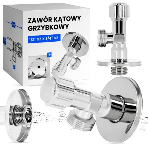 Zawór Kątowy GRZYBKOWY 1/2x3/4 GZ Odcinający BATERII PRALKI ZMYWARKI Chrom