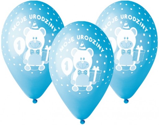 BALONY ZESTAW MOJE 1 URODZINY niebieskie 5szt 12''