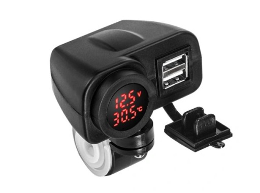 ŁADOWARKA MOTOCYKLOWA USB WOLTOMIERZ TERMOMETR 3w1
