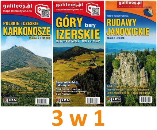 KARKONOSZE GÓRY IZERSKIE RUDAWY MAPA ZESTAW 3 w 1 GALILEOS