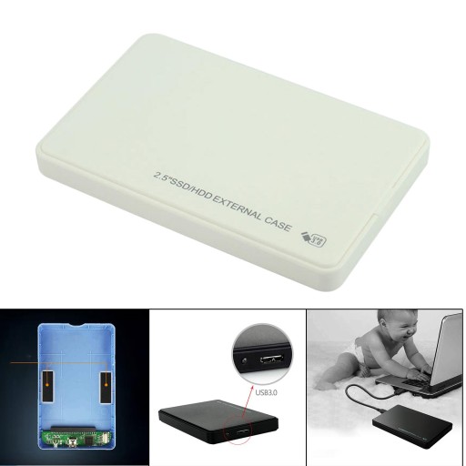 2,5-calowy zewnętrzny przenośny dysk USB 3.0, obudowa dysku twardego, futerał do przechowywania SSD, biały
