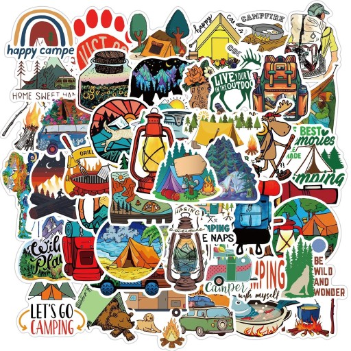 CAMPING MIX NAKLEJKI WODOODPORNE WLEPKI 50 szt