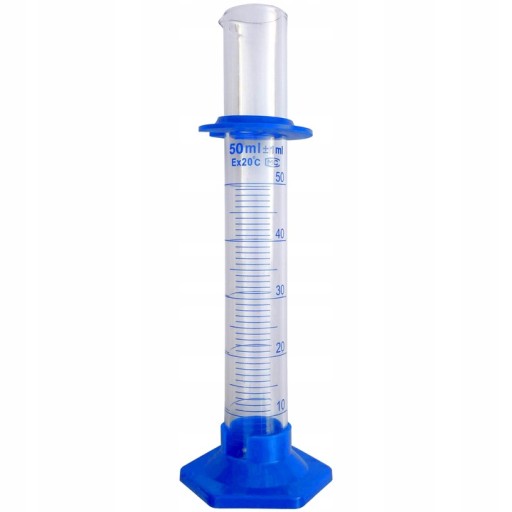 Cylinder miarowy menzurka szklana 50ml ze znacznikiem stopka plastikowa