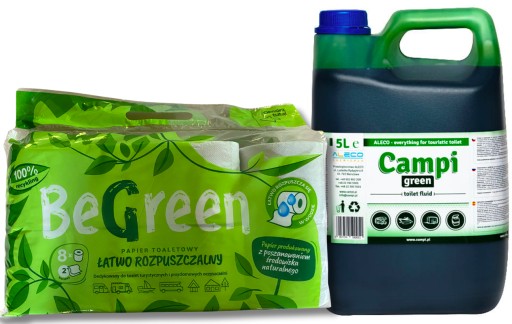 PŁYN DO TOALET TURYSTYCZNYCH CAMPI GREEN 5L+ PAPIER 8 ROLEK ROZPUSZCZALNY