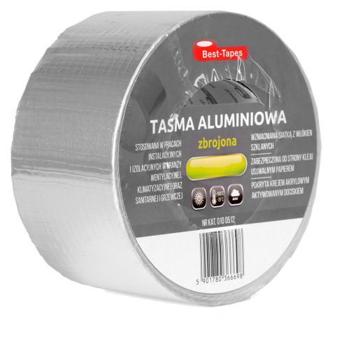 TAŚMA ALUMINIOWA ZBROJONA 48 mm x 45 mb. UV 100°C