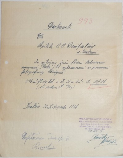 RUSSEK ZAKRZÓWEK RACHUNEK 1936