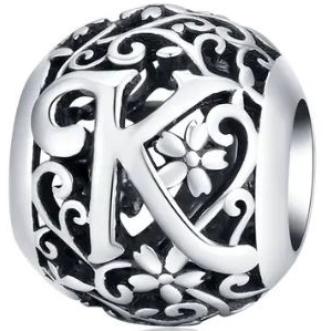 Charms ze srebra litera K literka K s925 ornament ażurowy srebro 925