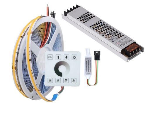 TAŚMA CYFROWA COB LED WS2811 IC PŁYNĄCA WODA 5 M. STEROWNIK CIEPŁY