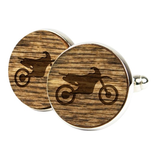 Męskie Spinki do Mankietów koszuli drewniane Cross Motocykl + pudełko