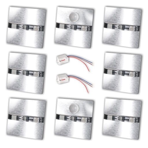 Oświetlenie schodowe oprawa lampka Q8 INOX 2xCzujnik 230V Zestaw 6 sztuk