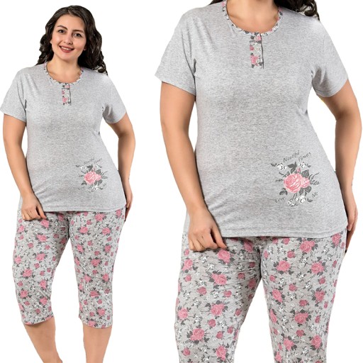 Piżama damska kwiat Wygodna Plus Size 3/4 Duża 4XL