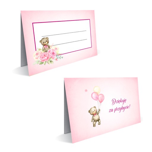 Winietki na Chrzest Święty różowe teddy bear miś