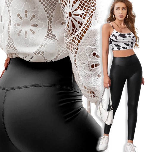 LEGGINSY SKÓRZANE WOSKOWANE MODELUJĄCE SLIM #3XL