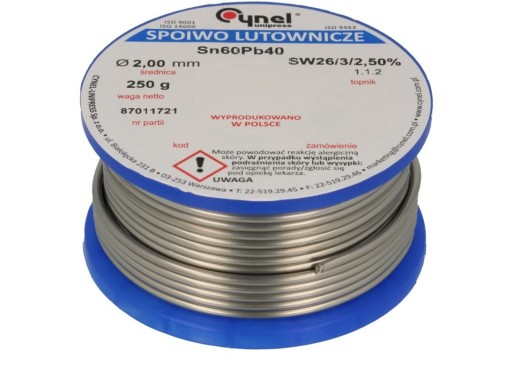 [1szt] Cyna 2mm 250g SPOIWO Sn60Pb40 Topnik Cynel