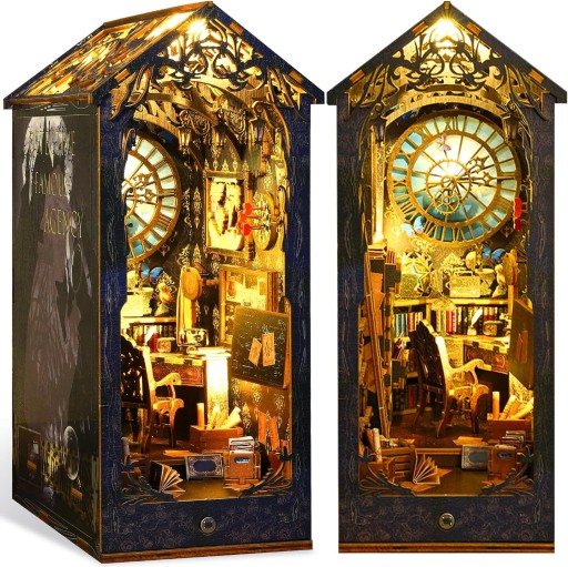 Quanquer DIY Book Nook Kit, 3D Wooden Miniature Puzzles with LED Light