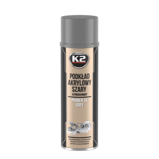 K2 PODKŁAD AKRYLOWY SZYBKOSCHNĄCY SZARY SPRAY 0,5L