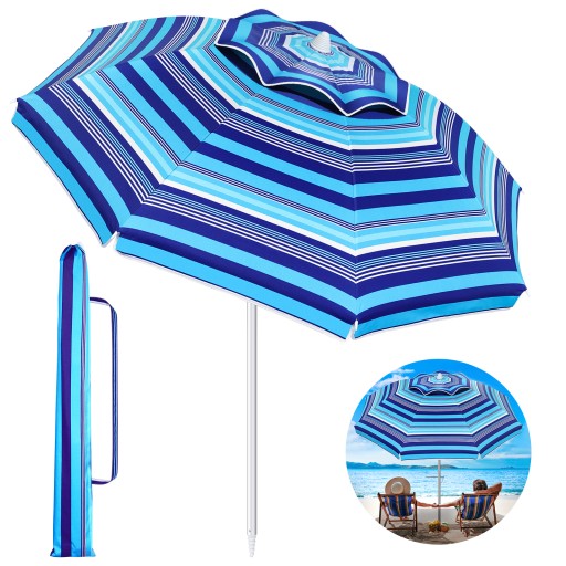PARASOL PLAŻOWY 6,5FT W PASKI PARASOL PIASKOWY Z OCHRONĄ UV