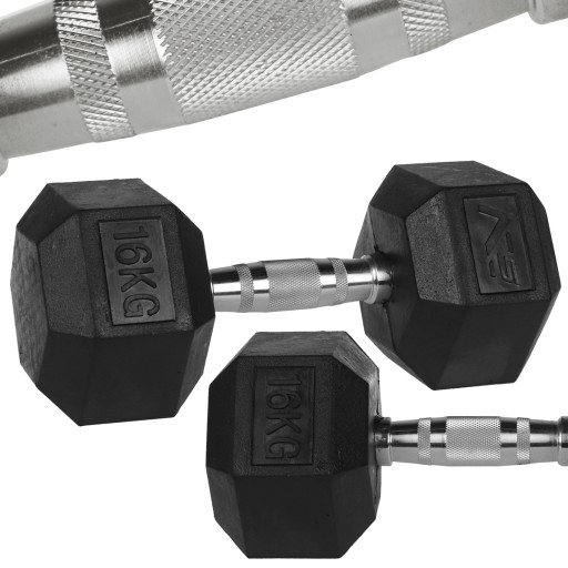Hantla Do Ćwiczeń 16kg Żeliwna Hexagonalna Gumowan