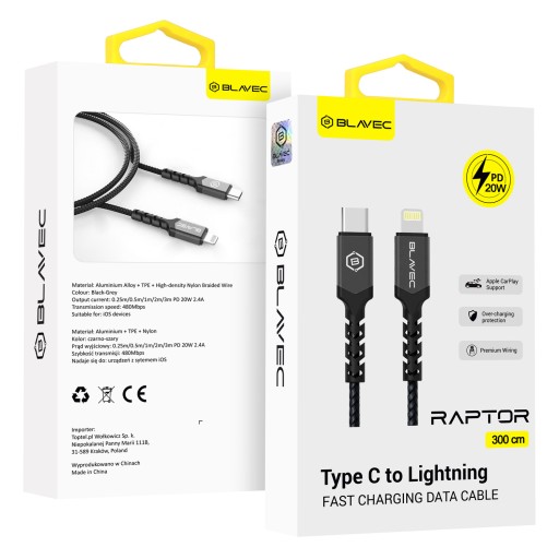 Kabel Typ C na Lightning 2M Blavec Czarny