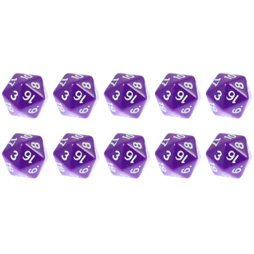 ZESTAW 10 KOSTEK K20 RPG FIOLETOWA KOŚĆ DWUDZIESTOŚCIENNA
