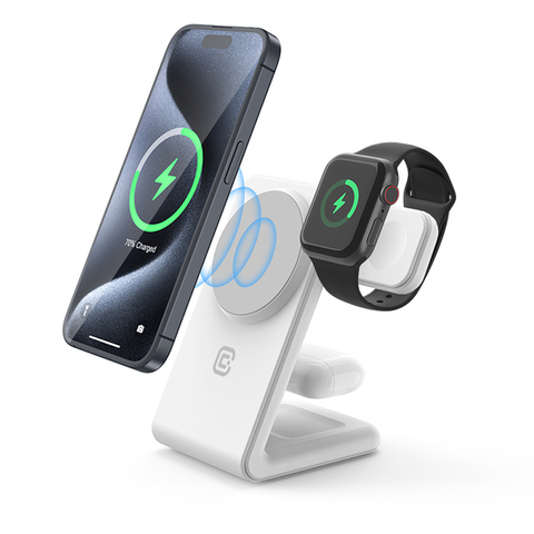 Ładowarka indukcyjna 15W do MagSafe iPhone AirPods Watch, Crong MagSpot 3w1