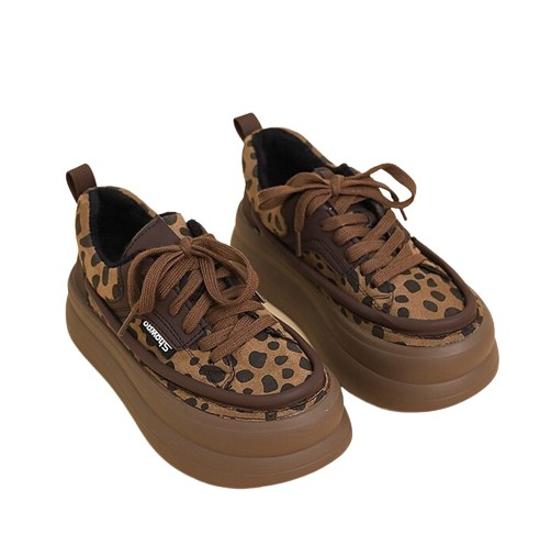 KOBIECE Buty Creepersy MOKASYNY SZNUROWANE LEOPARD