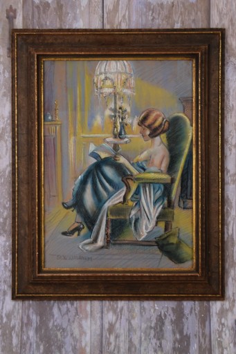 St. Wyspiański - Dziewczyna Czytająca Książkę- Stary Obraz Pastel