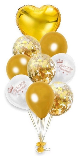 ZESTAW BALONY ZŁOTE KONFETTI WIECZÓR PANIEŃSKI DEKORACJE BALON 9 SZT