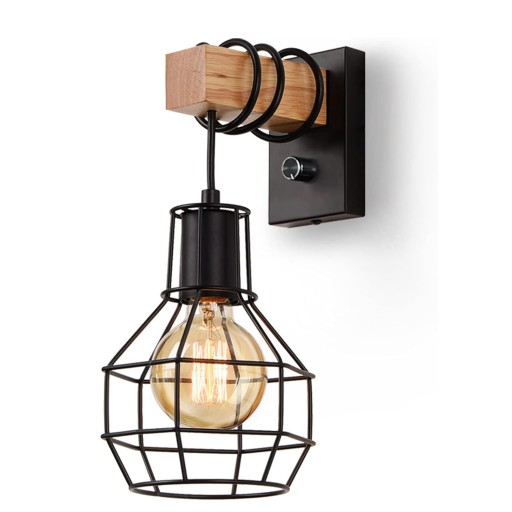 LAMPA ŚCIENNA NOWOCZESNA DREWNIANA KINKIET DO ŁAZIENKI Z PRZEŁĄCZNIKIEM