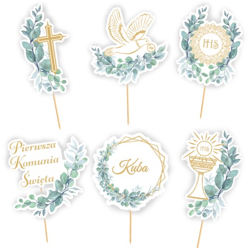 Toppery Pikery Komunijne PERSONALIZOWANE Komunia Święta IMIĘ DZIECKA 6szt.