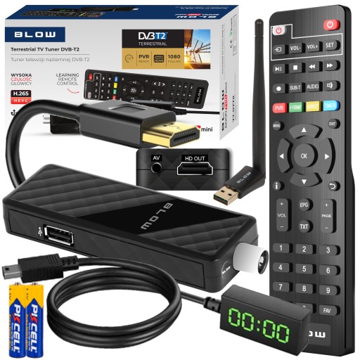 DEKODER TUNER TV DVB-T2 HEVC H.265 FULL HD MINI PILOT ZESTAW ANTENA WIFI