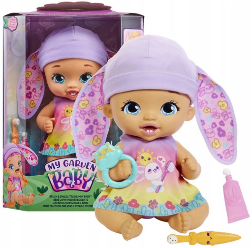 Lalka bobas My Garden Baby fioletowy króliczek myjemy ząbki