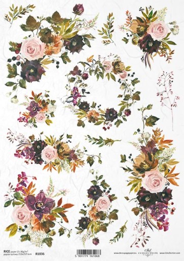 Papier ryżowy A4 róże, kwiaty, bukiet do decoupage, scrapbooking