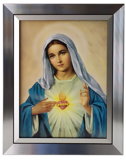 OBRAZ W SREBRNEJ RAMIE 40X50 OTWARTE SERCE MARYI